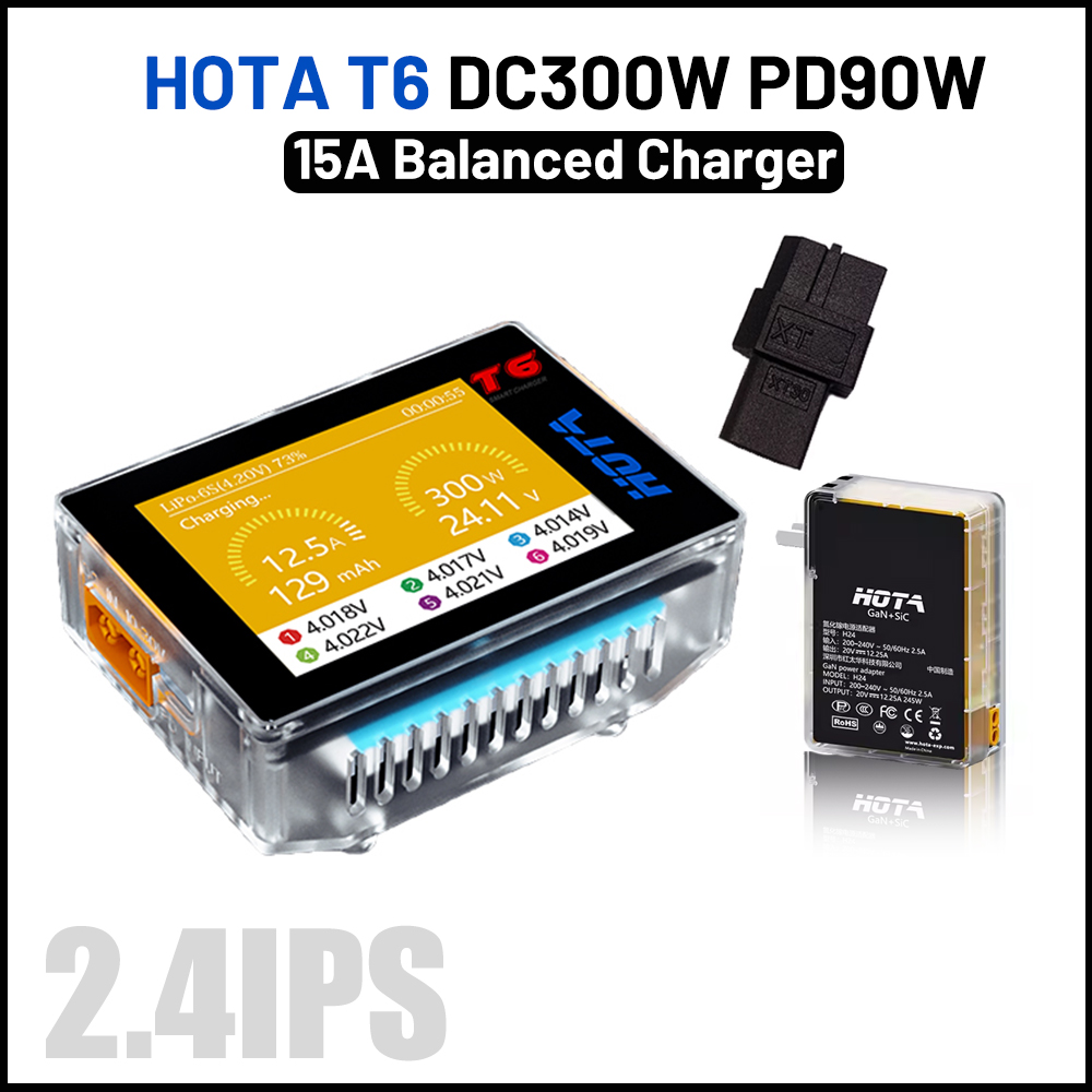 Balance Charger Rc - Hota-インテリジェントリポバランスチャージャー,lihv lipo nimh li-ion rc,t6,pd,300w,15a,1-6s,90w,5a用ディスチャージャー