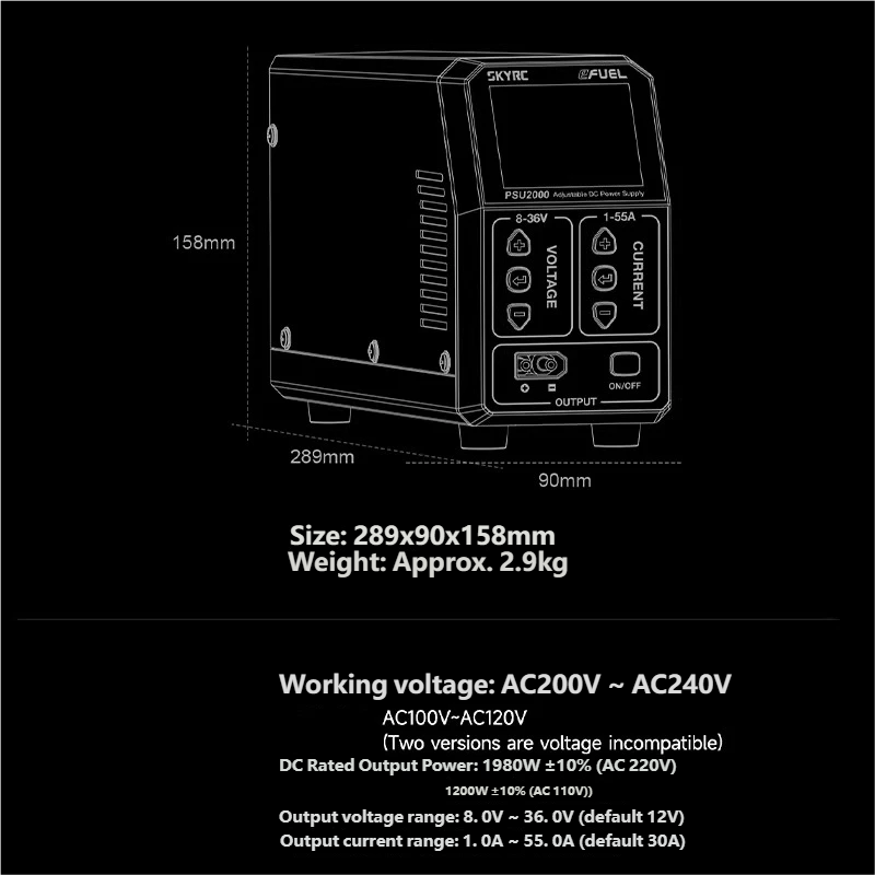 SKYRC PSU2000 1980W 調整可能な DC 電 - Rc Drone のレビューと価格